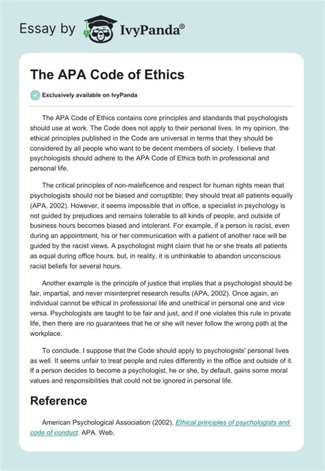 The Apa Code Of Ethics 325 Words Essay Example