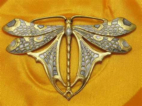 Dragonfly Art Nouveau Brooch Vintage Brass Hand Painted Enamel French