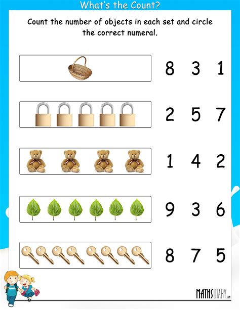 Count The Objects And Circle The Correct Numeral Math Worksheets