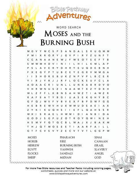 Bible Word Search Moses And The Burning Bush Free Download