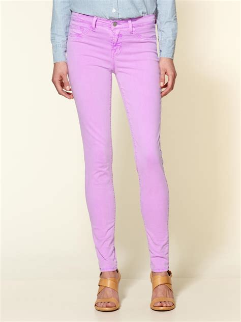 J Brand Mid Rise Skinny Jeans In Purple Neon Purple Lyst