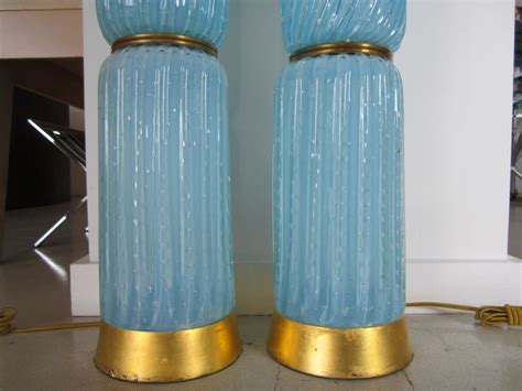 Pair Of Turquoise Blue Murano Glass Lamps At 1stdibs