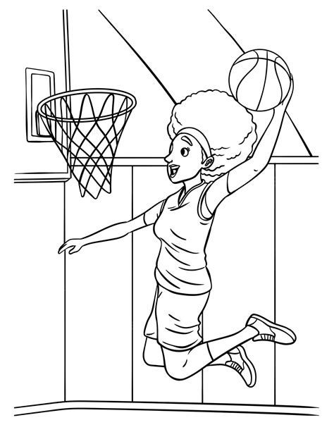 Premium Vector Basketball Girl Slam Dunk Coloring Page For Kids