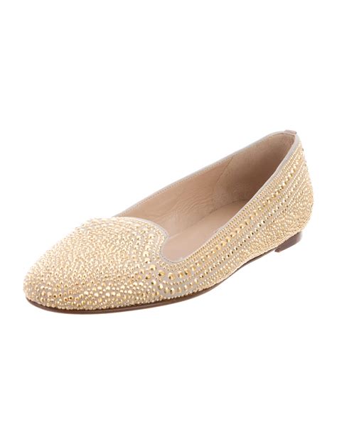 Valentino Studded Suede Flats Gold Flats Shoes Val64684 The Realreal