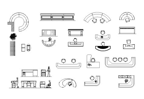 Reception Desks Detail Elevation D View Cad Furniture Layout File Reception Desk Chairs Office