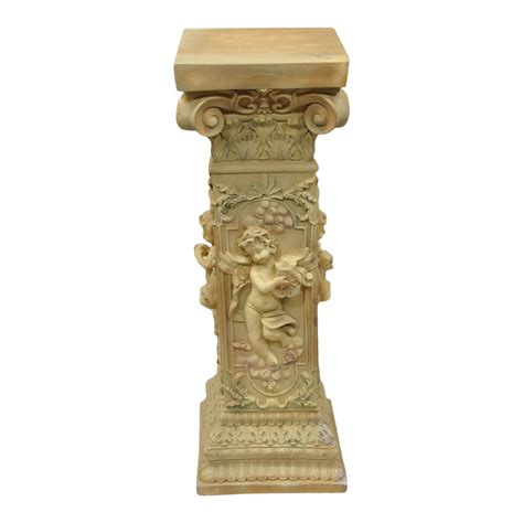 Greek Style Plaster Corinthian Column And Musical Cherub Pedestal Plant