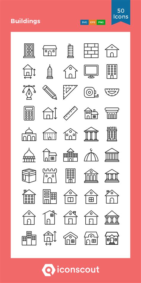 The Building Icons Are Shown In Black And White On A Pink Background