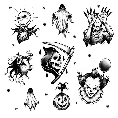 Witch Tattoo Flash Halloween Tattoo Flash Tattoo Flash Sheet Witch