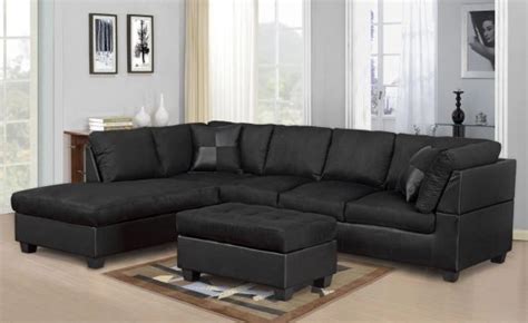 Black Microfiber Sectional With Black Leather Base Discount Furniture