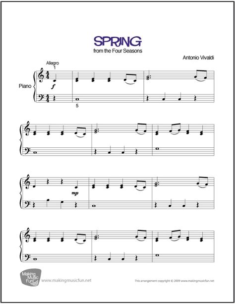 More piano sheet music from bts. Spring (Vivaldi) | Easy Piano Sheet Music (Digital Print)