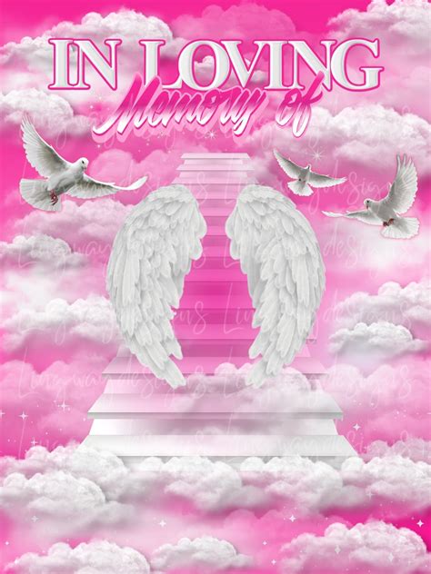 Pink Heavens Stairway In Loving Memory Angel Wings Memorial Background