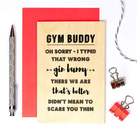 Wooden Birthday Card Gym Buddy Gin Bunny By Coulson Macleod