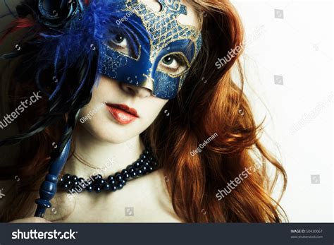 The Beautiful Young Girl In A Mysterious Mask Stock Photo 50430067