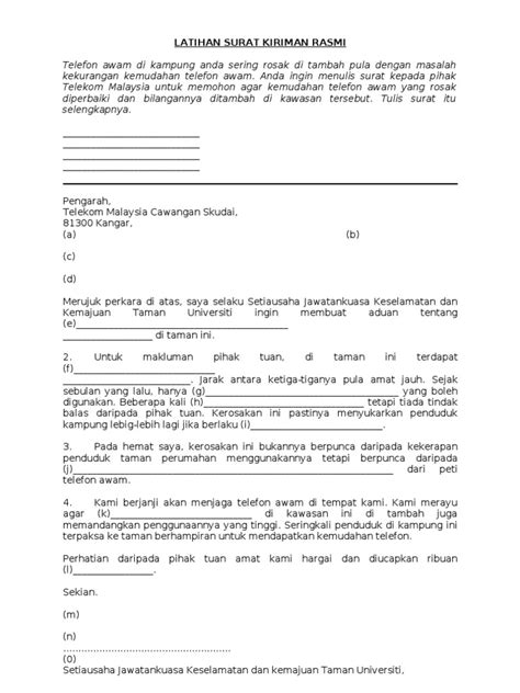 Format menulis surat kiriman rasmi ianya perlulah tepat. Latihan Surat Kiriman Rasmi