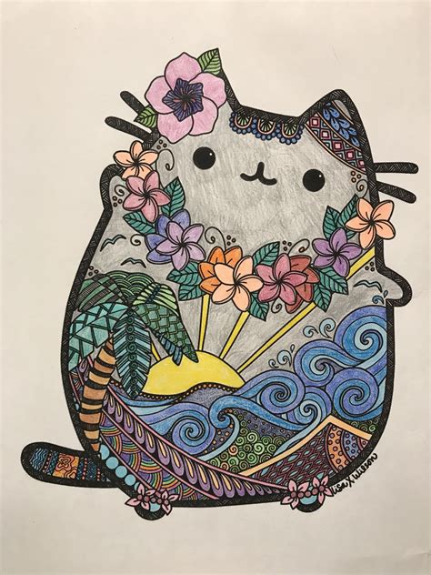 Hawaiian Pusheen After Pusheen Coloring Pages Adult Coloring Pages