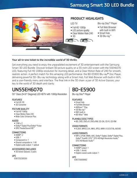 Samsung Un55eh6070fxza Brochure Pdf Download Manualslib