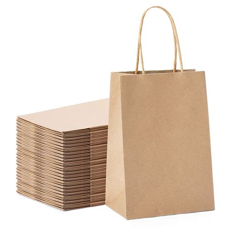 Brown Kraft Paper Bags T Party Bags With Handles 25pc 5x375x8