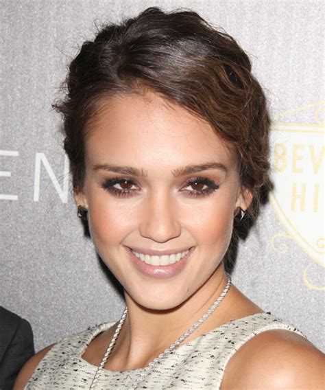Jessica Alba Long Curly Formal Updo Hairstyle Dark Brunette Hair Color