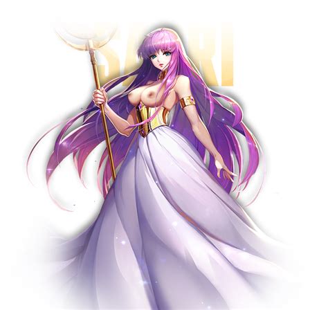 Rule 34 Athena Dress Exposed Breasts Female Only Long Dress Purple Hair Saint Seiya Saint