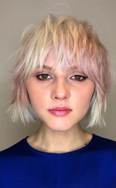 50 Best Short Hair With Bangs Blonde And Pink Messy Bob With Bangs