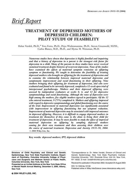 Treatment Of Depressed Mothers To Depressed Children Ppt