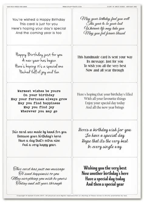 Make year in review photo books for your family. Easy Peely Verses for Cards - Short 'n' Sweet Birthday Sheet 2 | Verses for cards, Birthday ...