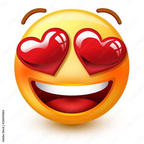Cute In Love Face Emoticon Or D Smiley Emoji With Heart Shaped Eyes That Shows Love Or