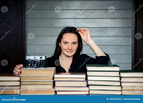 Librarian Women In Glasses At Wall Of Books Archives Stock Image Image Of Easy Beautiful