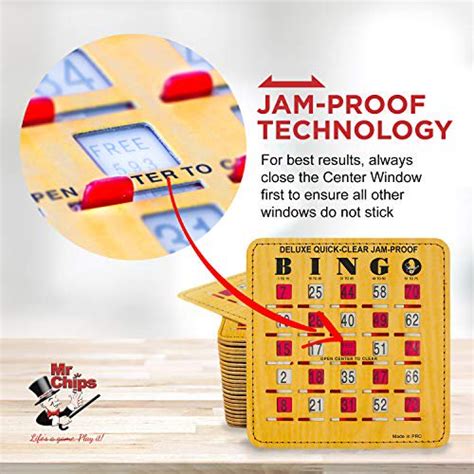 Mr Chips Jam Proof Fingertip Bingo Cards With Sliding Windows 100 Cards