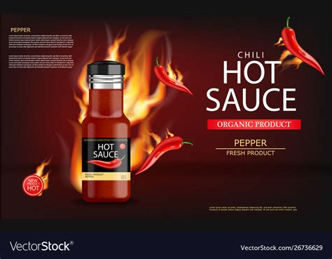 Hot Chili Sauce On Fire Realistic Product Vector Image