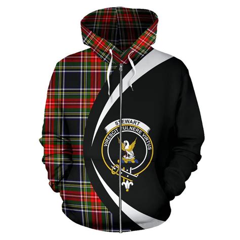 Scottishshop Tartan Zip Up Hoodie Clan Stewart Black Hoodie Circle