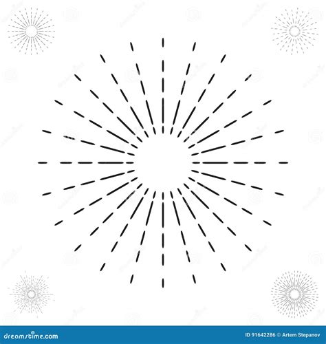 Linear Drawing Of Vintage Sunbursts Or Light Rays In Hipster Style