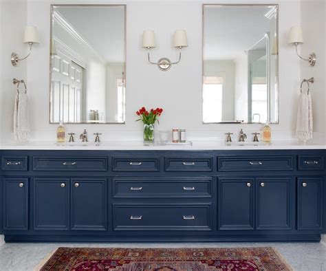 Navy Blue Bath Vanity Cabinets And Drawers Transitional Bathroom