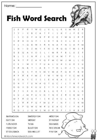Fish Word Search Monster Word Search