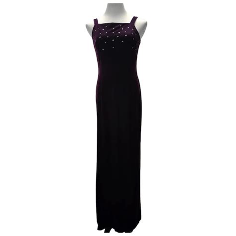 90s Blondie Nites Purple Velvet Formal Dress Size M Rhinestone Slit Ruby Lane