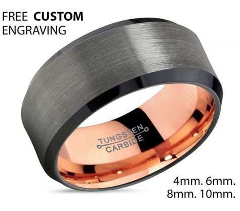 Gunmetal Tungsten Wedding Ban Rose Gold Gunmetal 10mm Tungsten Ringtungsten Carbide Ringanniversary Bandcomfort Fit18k Rose Gold Ring 