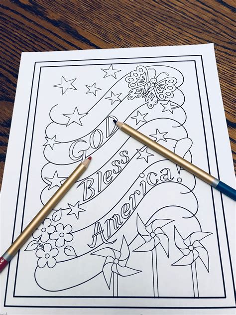 Coloring Page God Bless America With Stylized Stars And Etsy