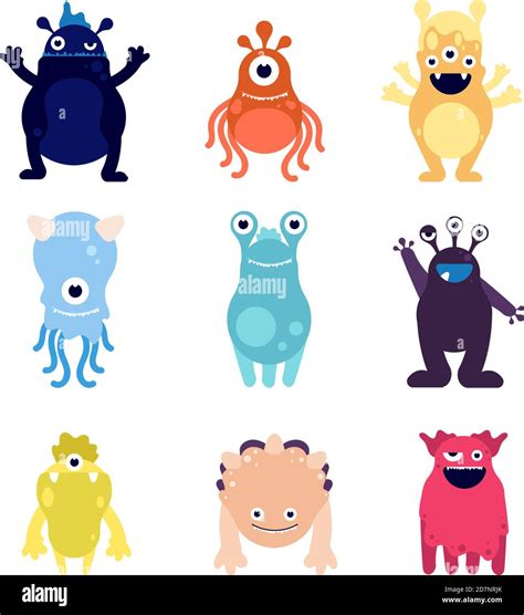 Cute Monsters Funny Monster Aliens Mascots Crazy Hungry Halloween Toys Isolated Cartoon Vector