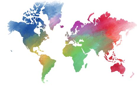 Colorful Water Color World Map On Canvas Background 10171060 Png
