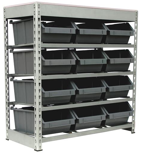Buy Bin Rack Boltless Steel Storage System Organizer W 12 Plastic Bins