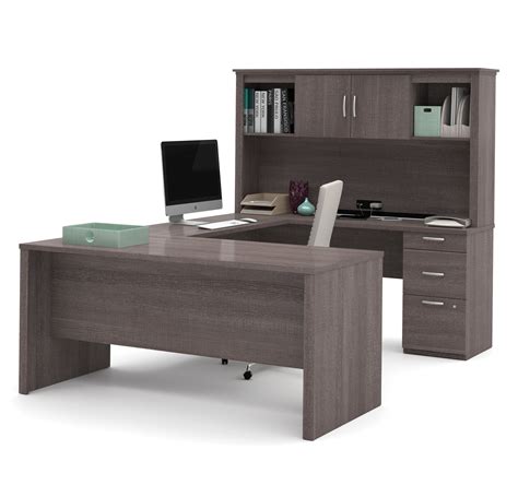 Modern Premium U Shaped Desk With Hutch In Bark Gray