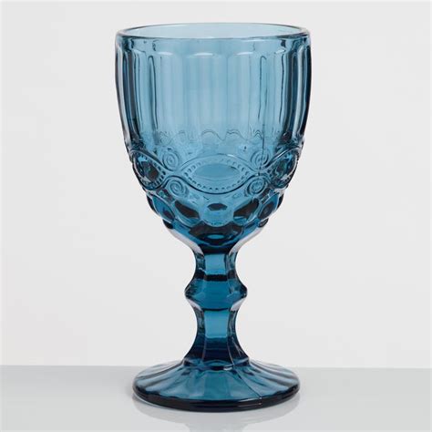 Blue Pressed Glass Goblets Set Of 4 By World Market Blue Stemware Blue Glassware