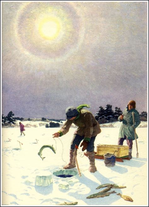 Two People Standing In The Snow With Fish
