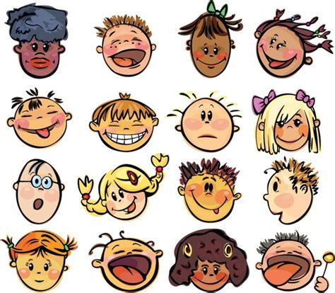 Kids Face Avatars Cute Funny Cartoon Characters Vectors Graphic Art