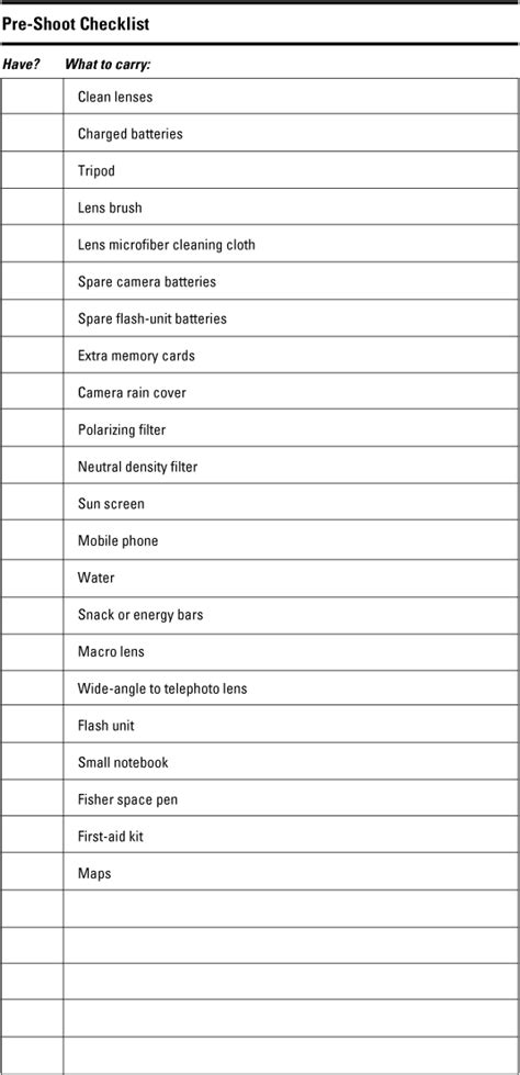 pre shoot checklist   carry     photo shoot dummies