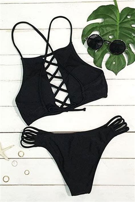 Cupshe Little Black Lace Up Bikini Set Bikinis Pretty Swimsuits