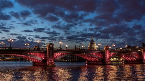 Bridge Night River City Sky Lights Wallpaper Architecture