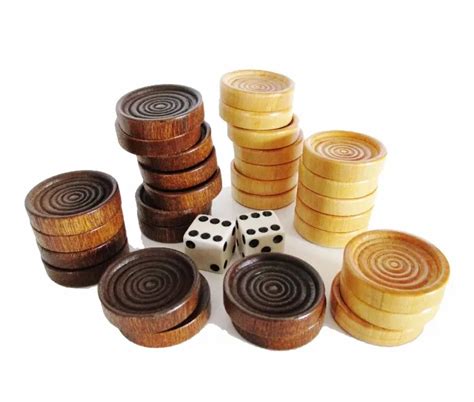 Wood Checkers Backgammon Pieces Dice Natural Dark Brown Wooden Checker