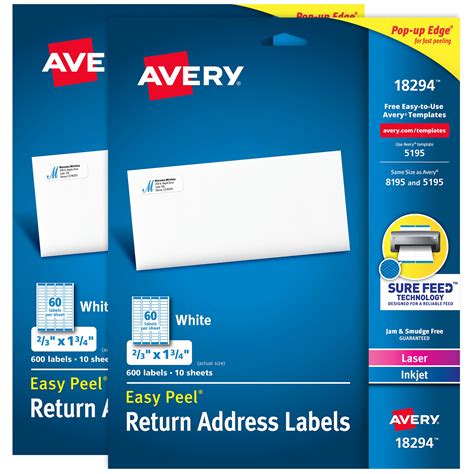 Avery Easy Peel Address Labels 23 X 1 34 2 Pack Of 18294