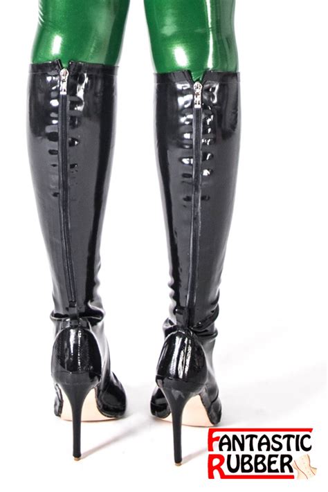 Latex Boots With Spike Heel Model Fantastic Rubber